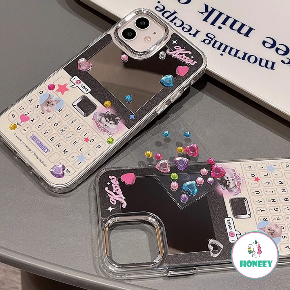 IPHONE Desain Ponsel Cermin Makeup Dengan Case Keyboard Untuk Iphone14Kompatibel Untuk Iphone11 12 13 14 Pro Max Cover Pelindung Fashion