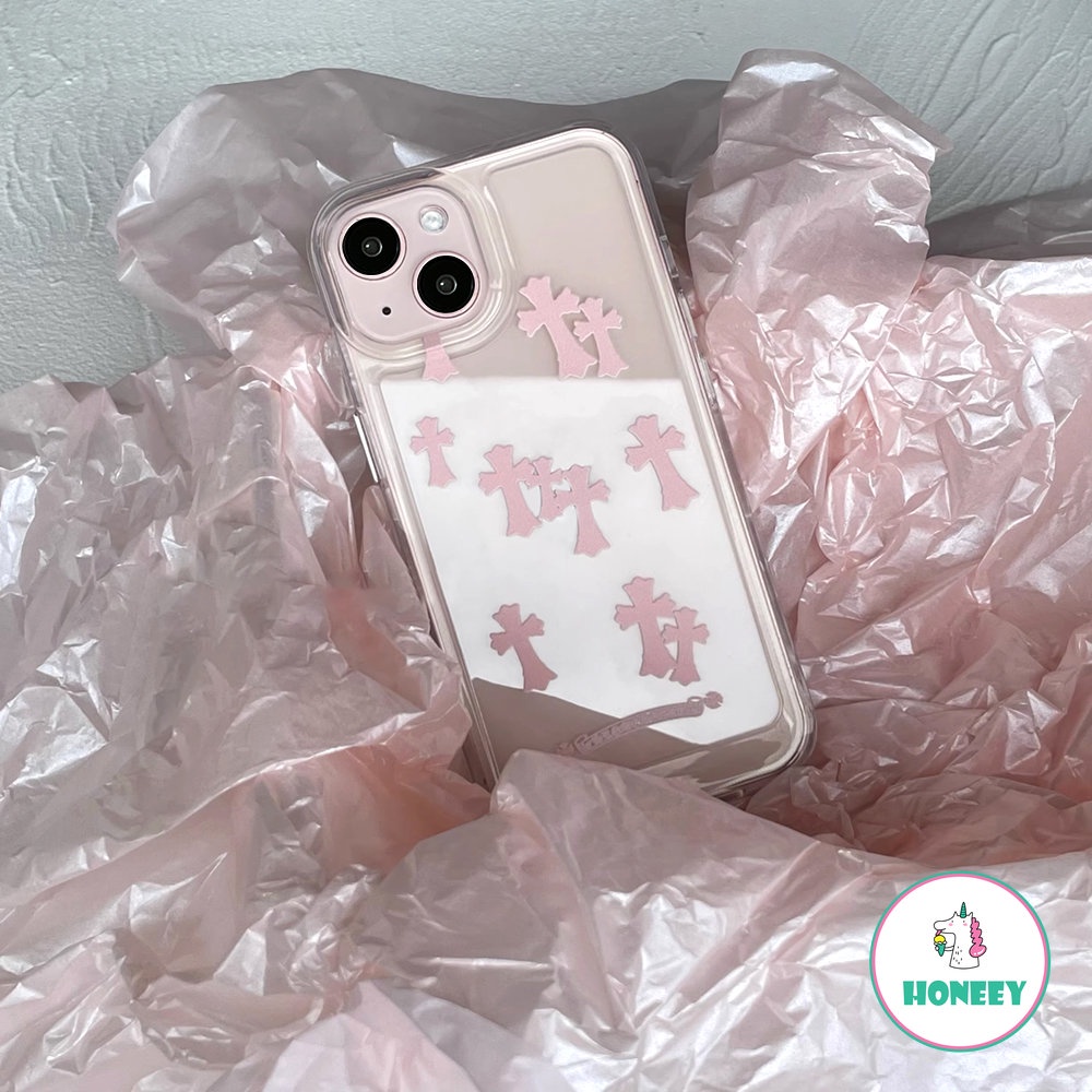 Casing Ponsel Cross Pink Transparan Kompatibel Untuk iPhone14 13 12 11 Pro Max XR XS X7 8 Plus Silikon Lembut TPU Ponsel Penutup Belakang