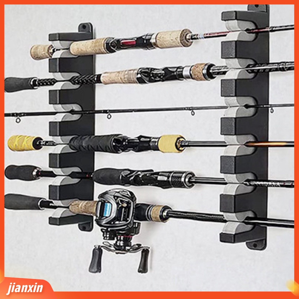 (In Stock) Holder Joran Pancing Kekuatan Tinggi Kuat Bantalan Beban Kokoh 6batang Bahan Plastik ABS Yang Dipasang Di Dinding Tipe Vertikal Fishing Pole Organizer Untuk Indoor