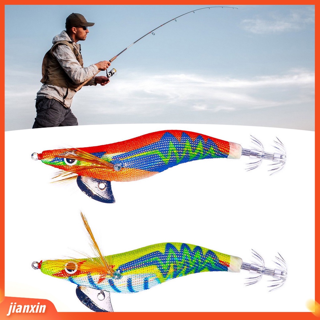 (in Stock) Umpan Kait Cumi Desain Simulasi Kait Tajam Bercahaya Realistis Angling Glow-in-the-dark Kait Udang Kayu Memancing Luar Ruangan