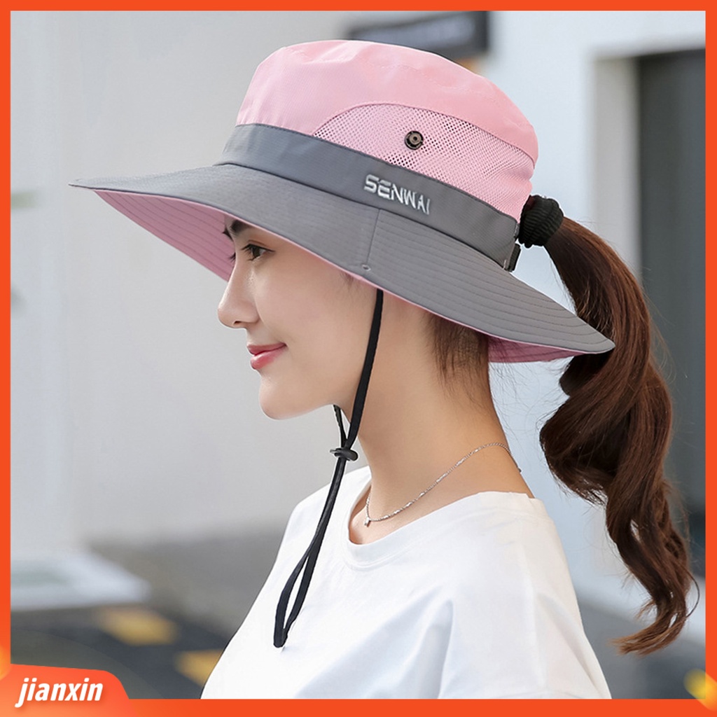(In Stock) Topi Matahari Luar Ruangan Jaring Pinggiran Lebar Dapat Disesuaikan Bernapas Lipat Tahan UV Perlindungan Matahari Warna Solid Musim Panas Wanita Perlindungan UV Topi Pelindung Matahari Untuk Pria