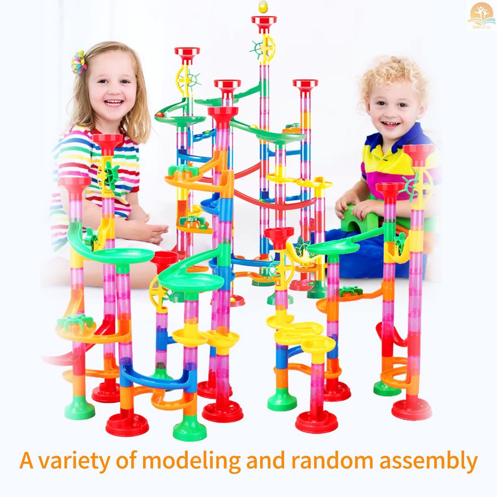 In Stock Konstruksi Marble Run Race Track DIY Bangunan Kereta Api 105buah Set Anak 3D Maze Ball Roll Mainan Anak Hadiah Natal