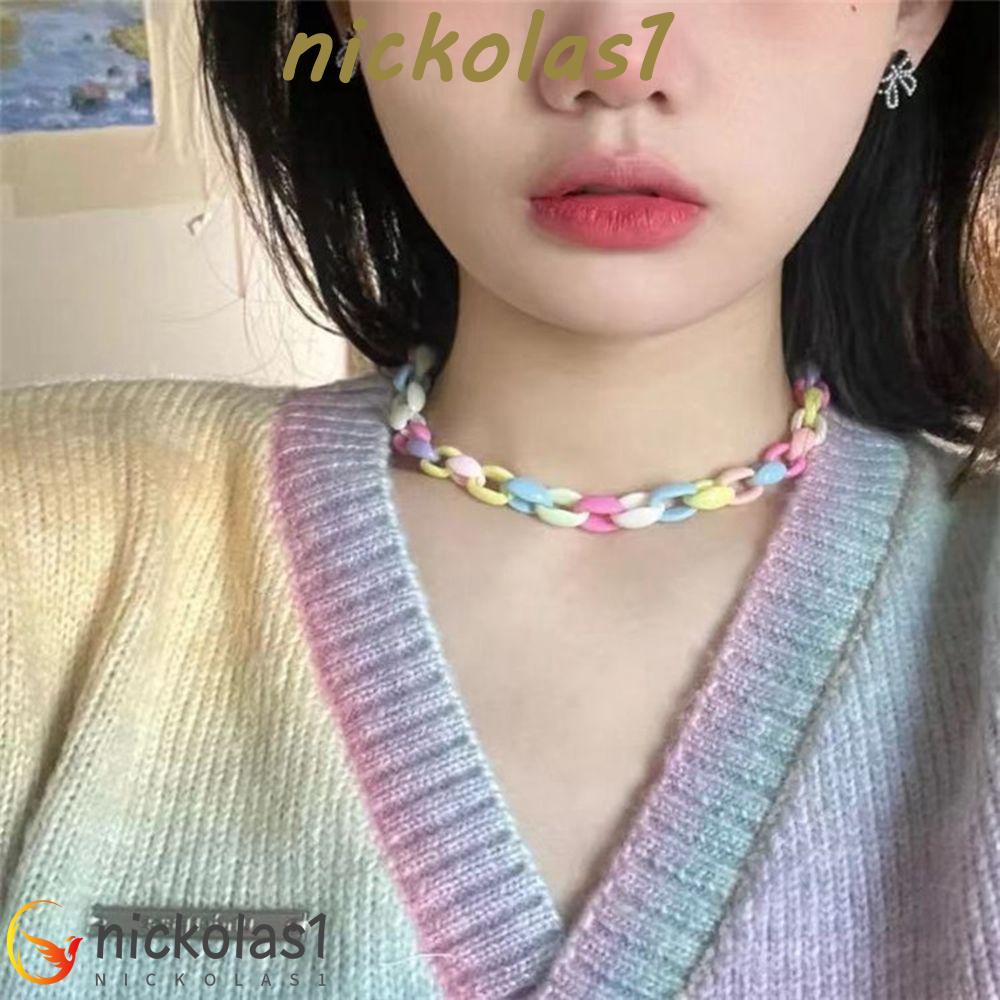 NICKOLAS1 Bohemian Kalung Fashion Gadis Mutiara Sederhana Smiley Gaya Etnik Musim Panas Manik-Manik Warna-Warni Kalung Manik Padi