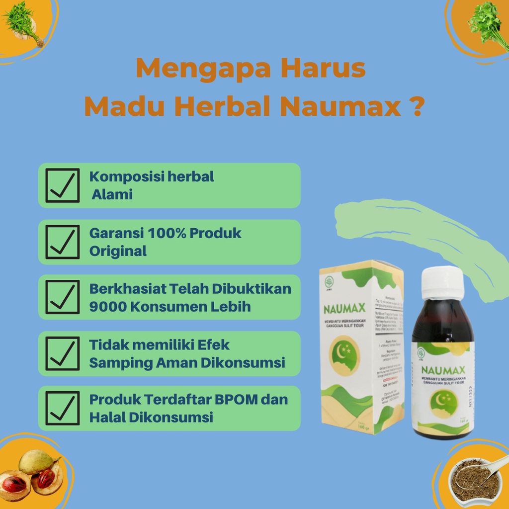 Madu Naumax Herbal Ori bisa COD untuk Insomnia Gangguan Sulit Tidur Relaksasi Tubuh, Mengatasi Depresi dan Cemas ORIGINAL