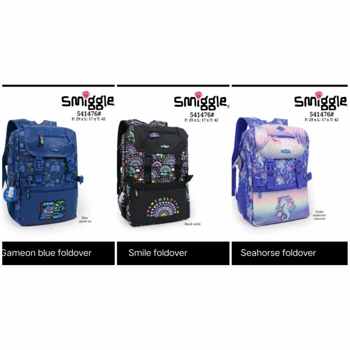 Smiggle Foldover Backpack Dino, Game On, Seahorse, Smile Backpack/kado