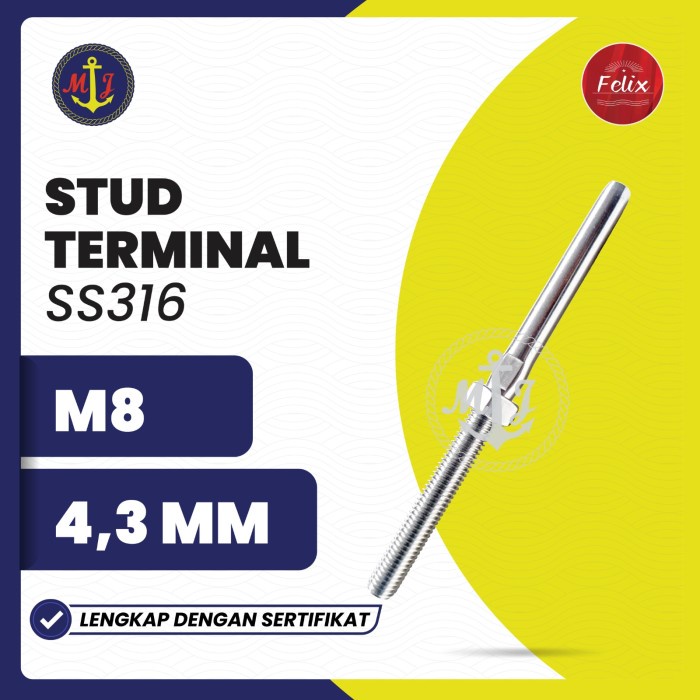 STUD TERMINAL SS316 4,3 MM X M8