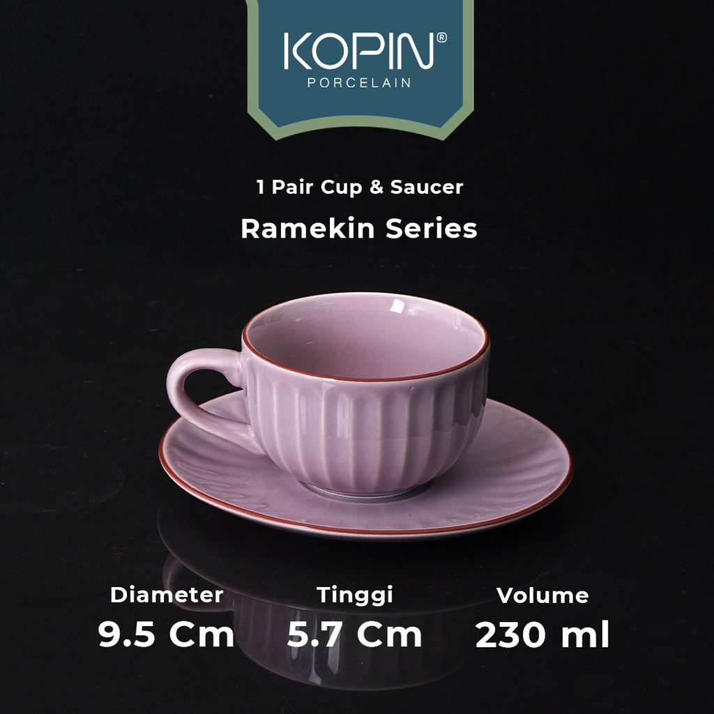 KOPIN Cangkir Kopi/Teh Ramekin Keramik  Porcelain Warna Polos 1 Pasang Volume 230 ML | KOPIN