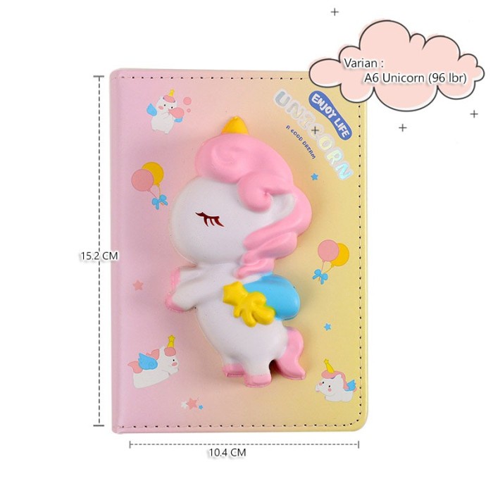 

✨BISA COD✨ -BUKU DIARY FREE SQUISHY BINDER JURNAL PLANNER ANAK NOTEBOOK MEMO KOREA - A6 UNICORN