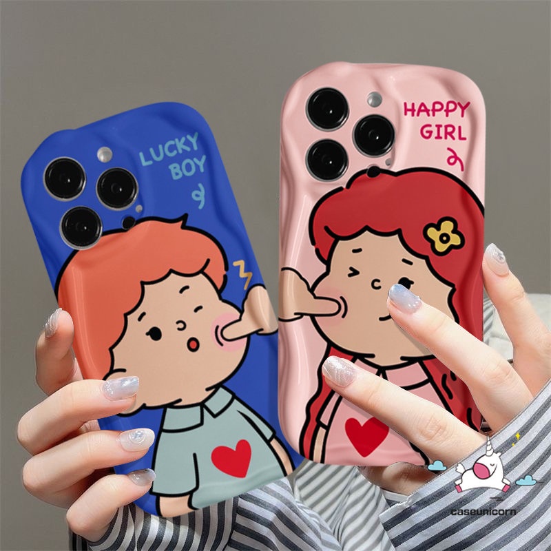 Case Case Case Tepi Melengkung Bergelombang Kartun Baru 3D Untuk Infinix Hot 30i 10Lite 9 8 Hot 12 8 10 30 11 20 9 Play Smart 6 7 6Plus 5 Note 12 4G 12 G96 Lucu Bahagia Beruntung Gadis Cowok Pecinta Sarung Soft Case