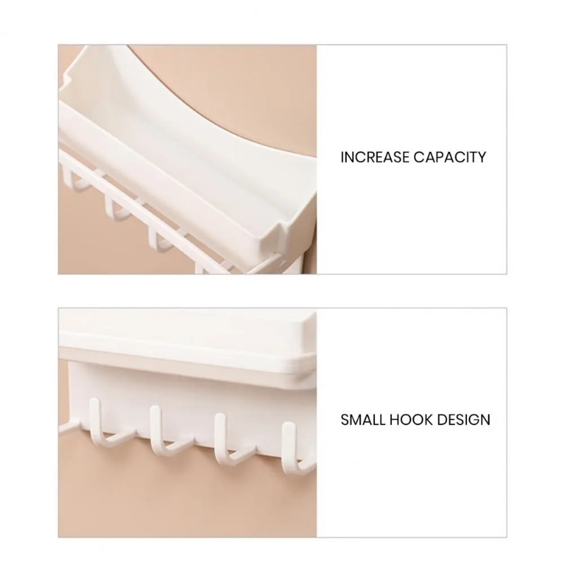 1pc Rak Penyimpanan Ikat Rambut Yang Dipasang Di Dinding Multifungsi/ Kotak Organize Plastik Perekat Diri Portabel Dengan Kait/ Rak Penyimpanan Aksesori Rambut Rumah