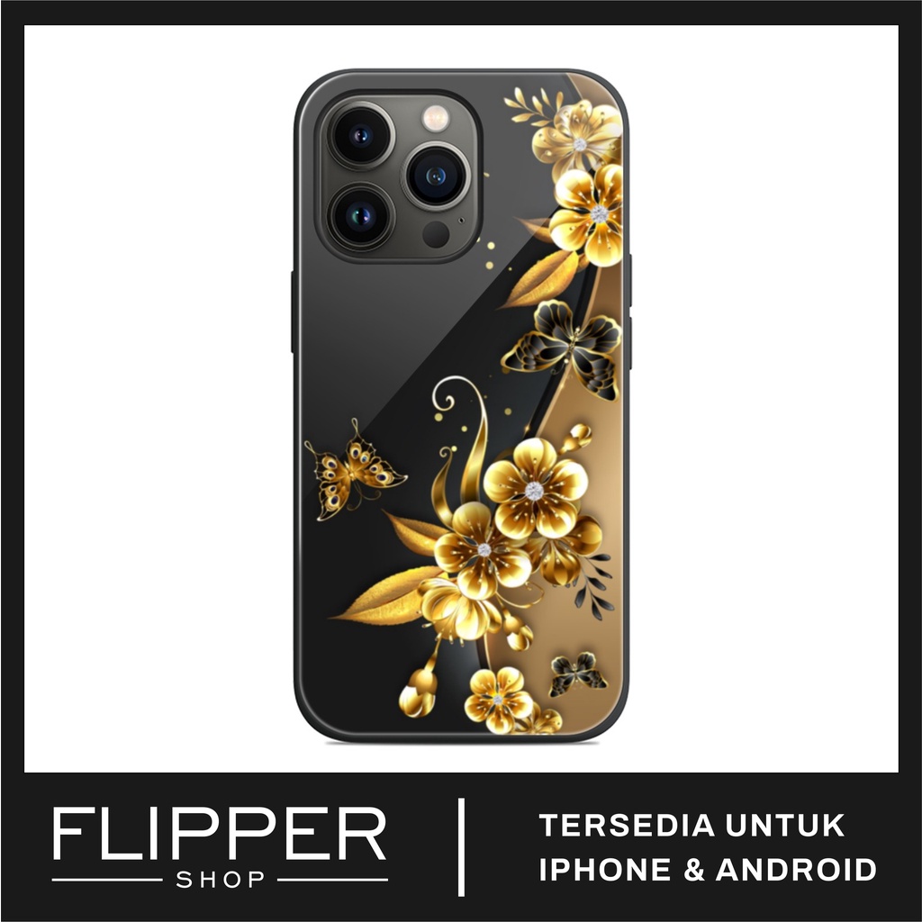 Glass Case HP Gold Rose Untuk iPhone/Oppo/Samsung/Vivo/Realme/Xiaomi iPhone 13 14 12 11 Pro Max Xr X