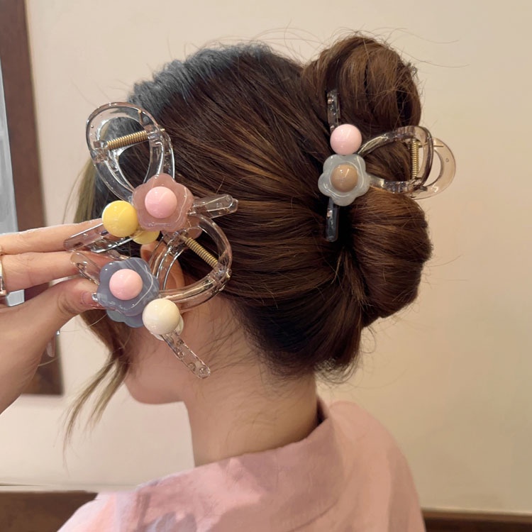 Korea Hiu Klip Hiasan Kepala Wanita Acrylic Flower Disc Hair Grab Clip, Jepit Rambut Besar Perempuan Kepala Belakang