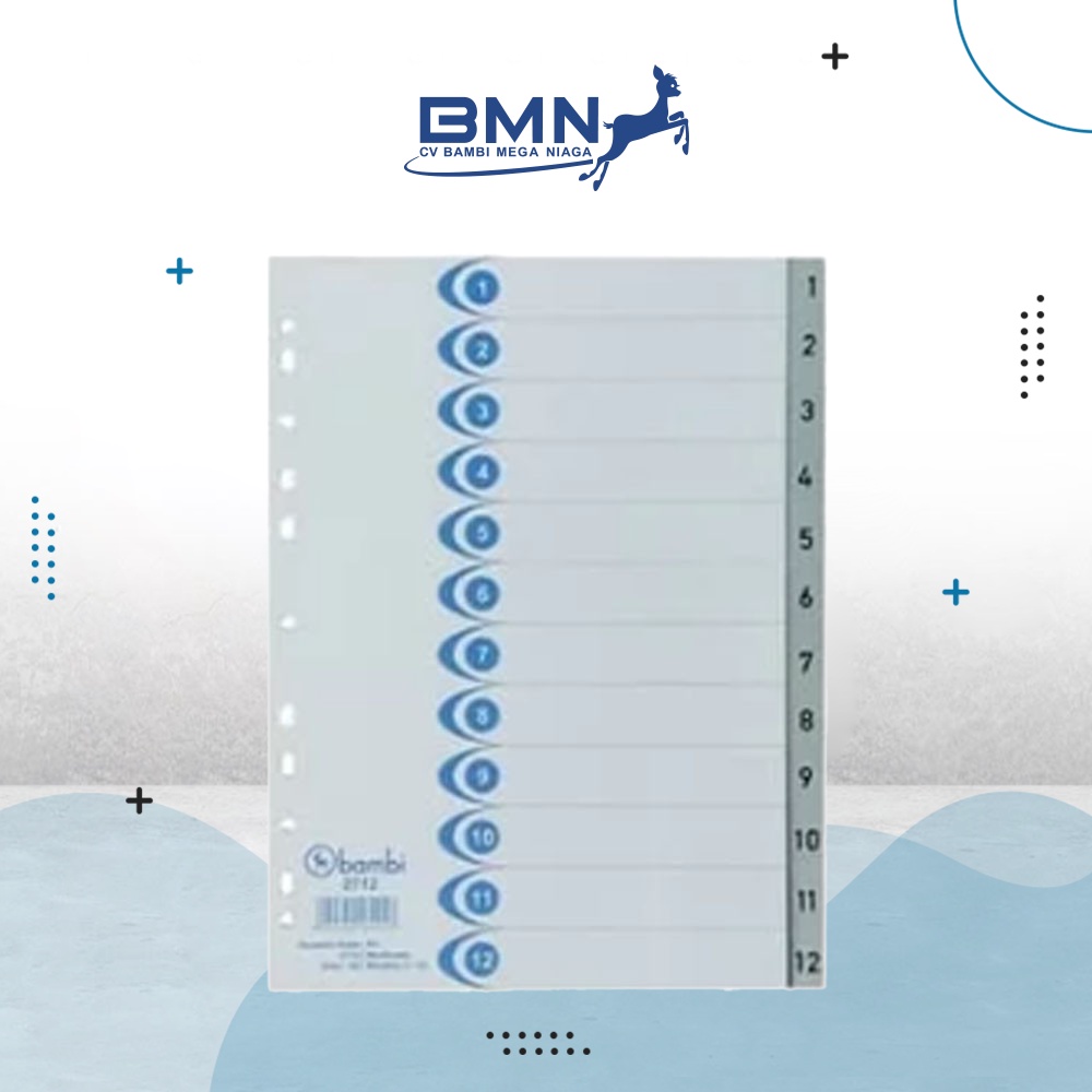 

Bambi Isi Binder A4 Divider & Indexes Pembatas Kertas Binder Edisi Numeric Index 1-12 Monthly with Multiholes PVC - 2712