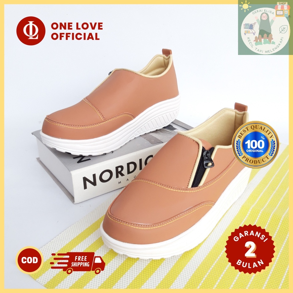 Sepatu Wanita Sneakers One Love DEELA Sepatu Hak Tinggi 3-5 Cm Ukuran 36 Sampai 40 Bahan Kulit Sinte