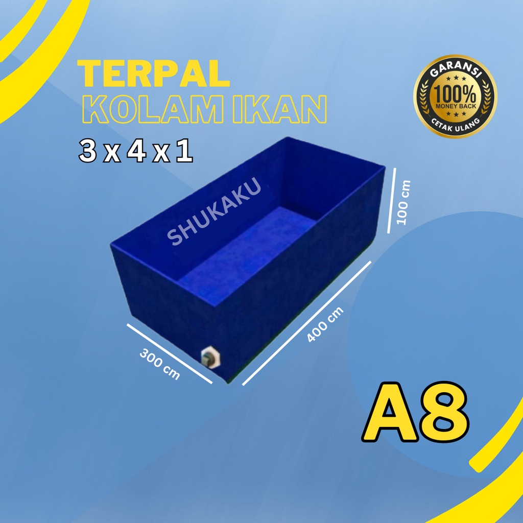 Terpal Kolam Ikan 3x4x1 / 300x400x100 Kolam Terpal A8 Kotak
