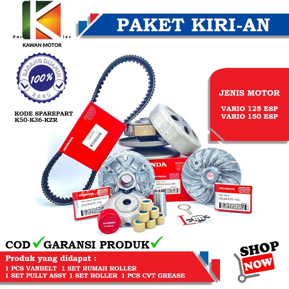 PAKET LENGKAP KIRIAN STANDAR CVT PULLEY PULLY SET VARIO 125 ESP & VARIO 150 ESP, RUMAH ROLLER SET KI