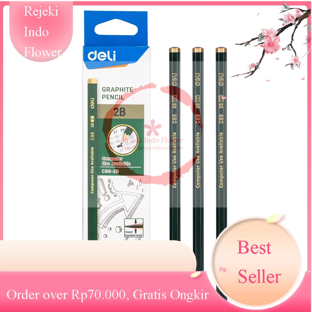

REJEKI DELI PENSIL KAYU ECER 2B EC88 GRAPHITE PENCIL ALAT TULIS UJIAN SEKOLAH KANTOR