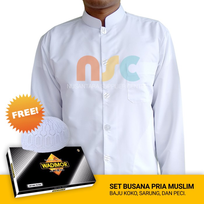 DKLK9021  Paket Ibadah Set Busana Muslim Pria: Baju Koko, Sarung, dan Peci. - RESLETING-XL, WADIMOR+
