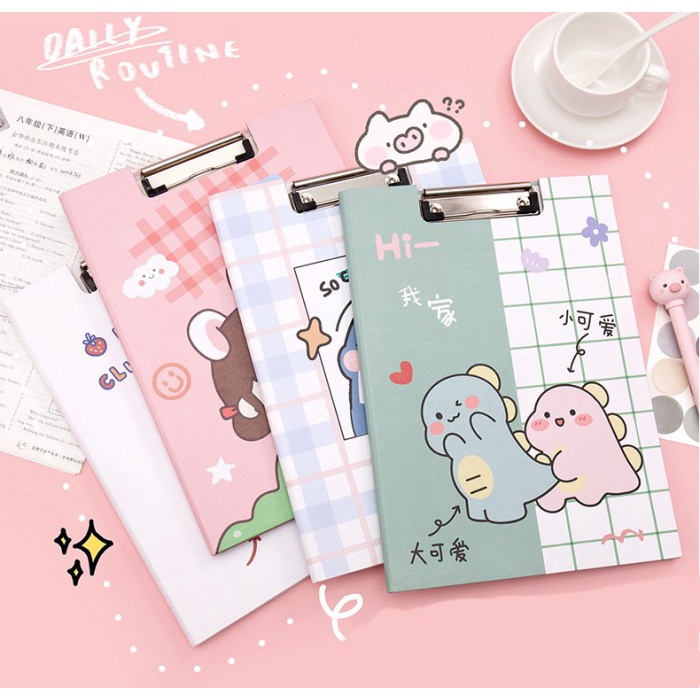 

GROSIRJUJUR Papan Tulis Ujian Jalan Kartun A4 Anak Siswa dengan klip Folder lucu Tempat Kertas HVS Clipboard