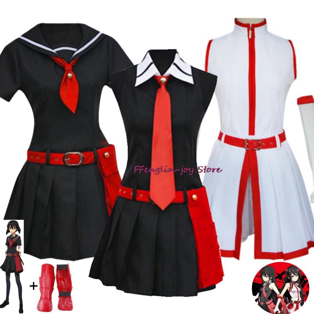 PREORDER Anime Akame Ga KILL Kurome Cosplay Costume Black White Dress School JK Uniform Hallowen Adu