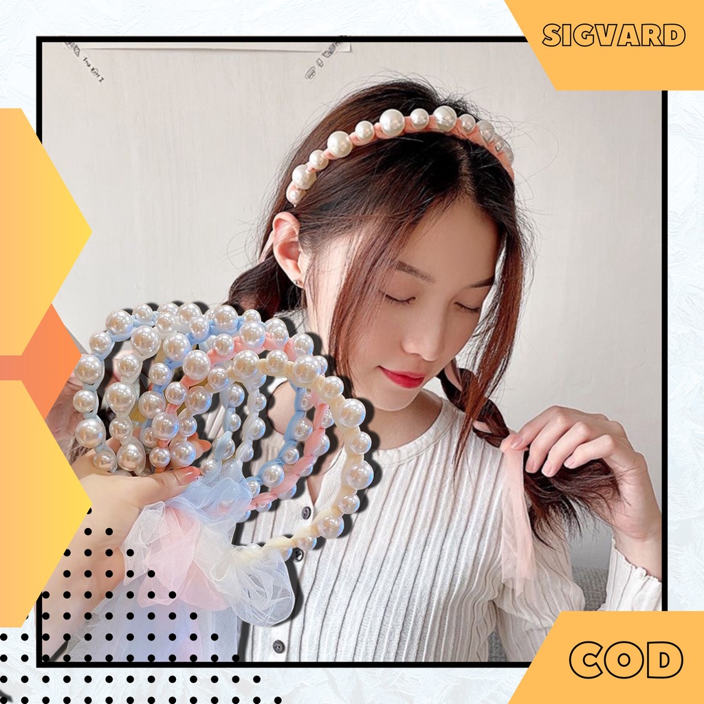 SIGVARDSTORE - Bando Korea Mutiara dewasa anak perempuan kekinian bondu Aksesoris rambut BND12