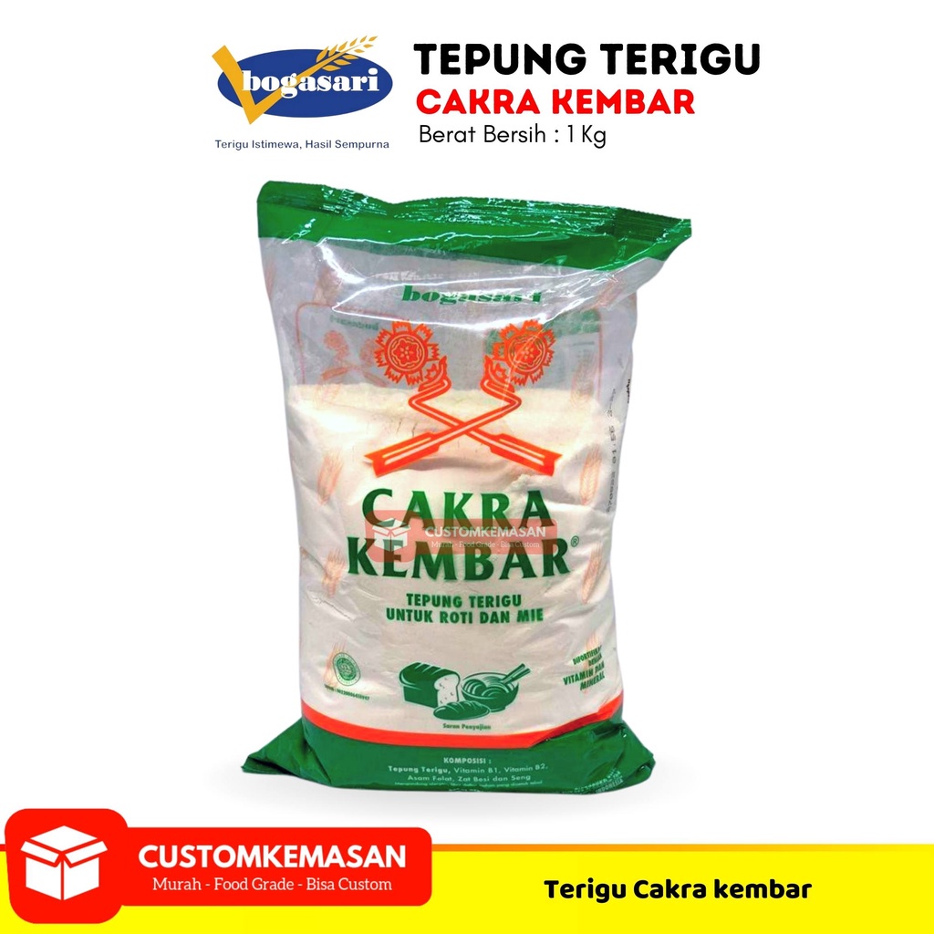 Bogasari Tepung Terigu Cakra Kembar /  Tepung Terigu 1 kg / Tepung Terigu Serbaguna / Tepung Bogasar