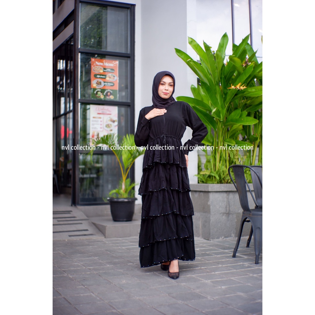 NVL COLLECTION Abaya Hitam Gamis Saudi Jetblack Premium Sifon Maxy Swarozsky - RUBINA