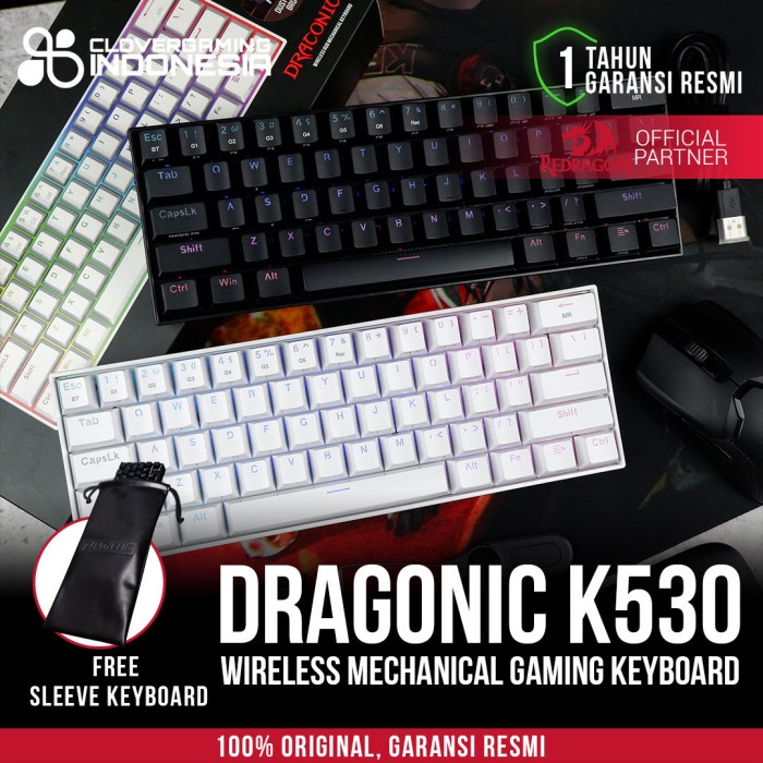 Redragon DRAGONIC K530 RGB Wireless - Mechanical Gaming Keyboard - Putih