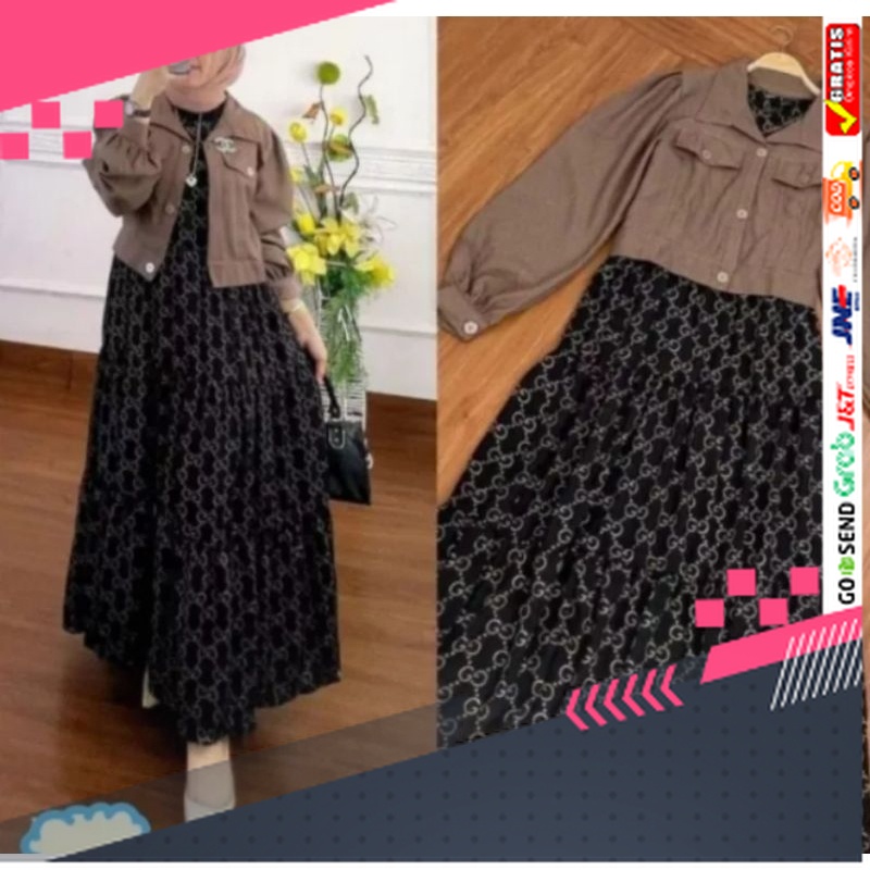 BAJU GAMIS MODEL BARU TERMURAH STYLE TRENDY /Promo.. terbaru gamis set jaket  cantik trendy pakaian 