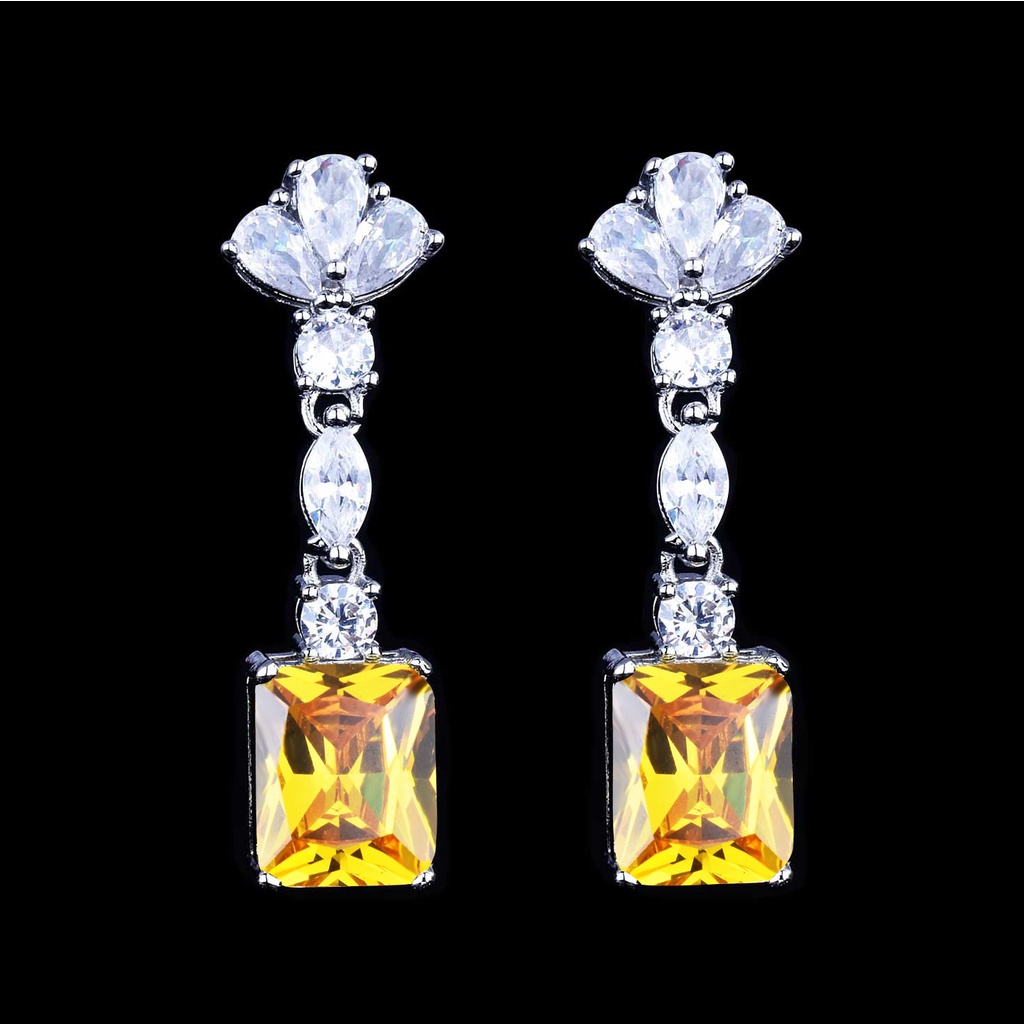 Goldkingdom Aksesoris Perhiasan Fashion Ready Stock Super Flash Liontin Cincin Warna-Warni Berlian Kuning Stud Anting Kalung