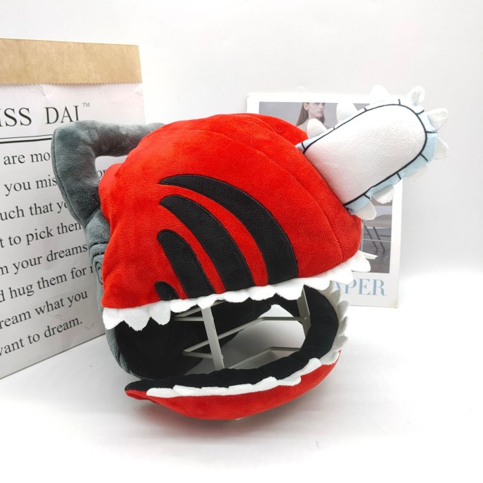 Chainsaw Man Doll Headgear Topi Boneka Anime Hat Chainsawman Plushie