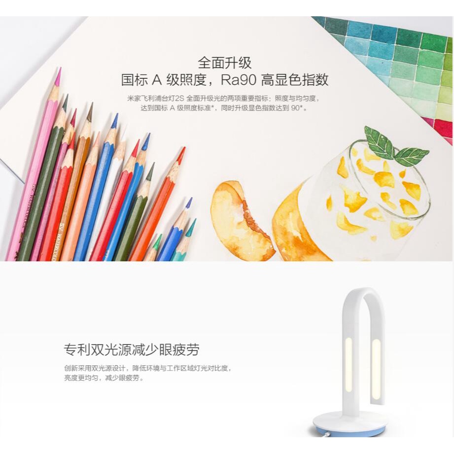 Xiaomi Mijia Philips Lampu Meja 2S, Pencahayaan Tingkat A/Sumber Cahaya Ganda/Peredupan Cerdas Lampu Meja Peredupan Lingkungan