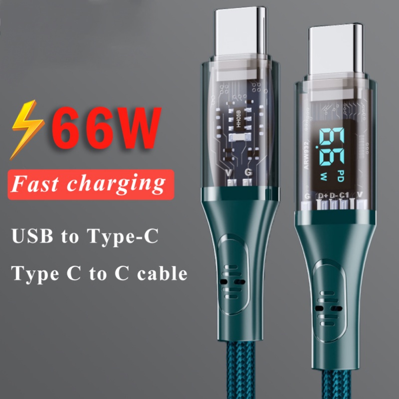 [Tipe-C Ke Tipe-C] Kabel USB C Ke USB Tipe C 6A 66W LED Digital Display Handphone Kabel Charge PD Kabel Pengisian Cepat Untuk Samsung