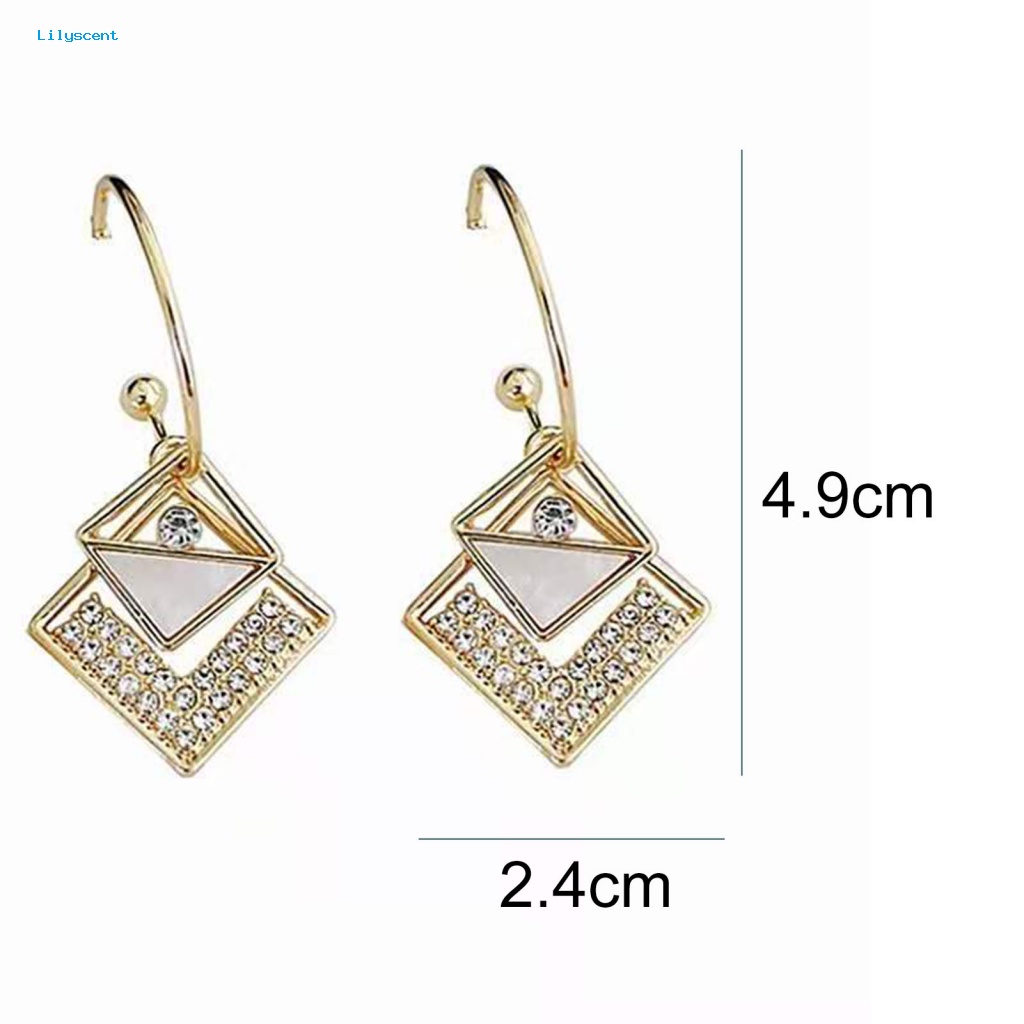 Lilyscent 1pasang Eardrop Pretty Untuk Pesta Square Rhinestone Eardrop Indah