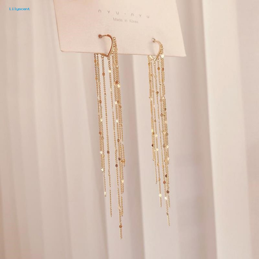 Lilyscent 1pasang Hadiah Drop Earrings Pernyataan Fashion Lady Rantai Rumbai Menjuntai Anting Perhiasan Aksesoris Geometris