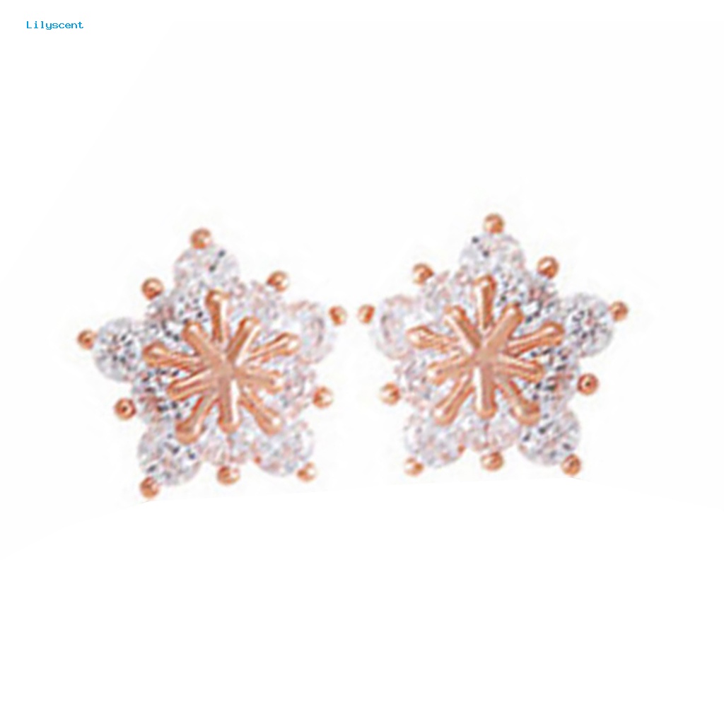 Lilyscent 1pasang Earing Lady Stud Bentuk Snowflake Untuk Hadiah Berlian Imitasi Earing Lovely