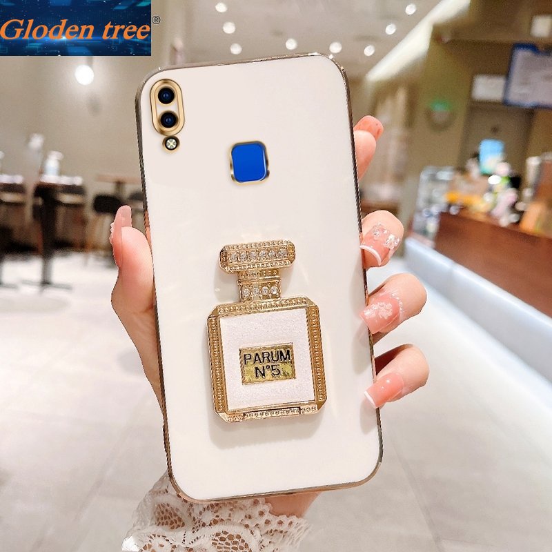 Casing Case Pohon Gloden Untuk Vivo Y77 5G Y75 5G Y73 2022 Y72 5G Y93 Y91 Y95 Z1 Pro Case Dengan Botol Parfum Kickstand Lipat Cakupan Penuh Case Kamera
