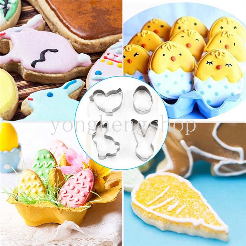 4pcs/set Stainless Steel Cookie Cutter 3D Paskah Telur Bunny Biskuit Cetakan Kue Dekorasi Bakeware Dapur DIY Pastry Baking Mold