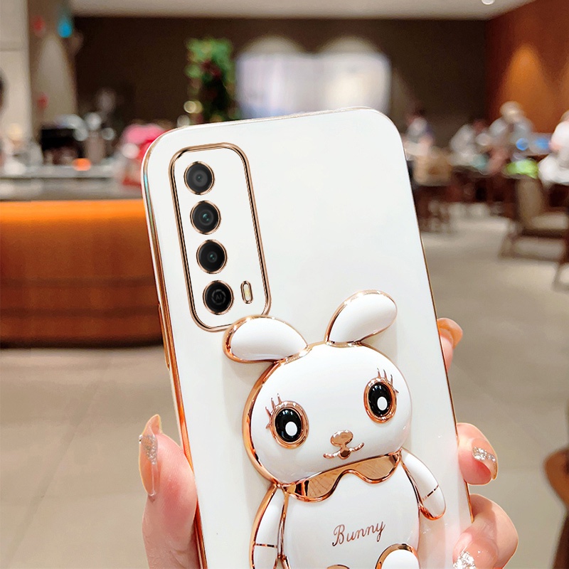 Andyh Case Ponsel Untuk Huawei Y7A Lucu Kartun Kelinci Kecil Tepi Lurus Soft Shell Mengirim lanyard Silikon