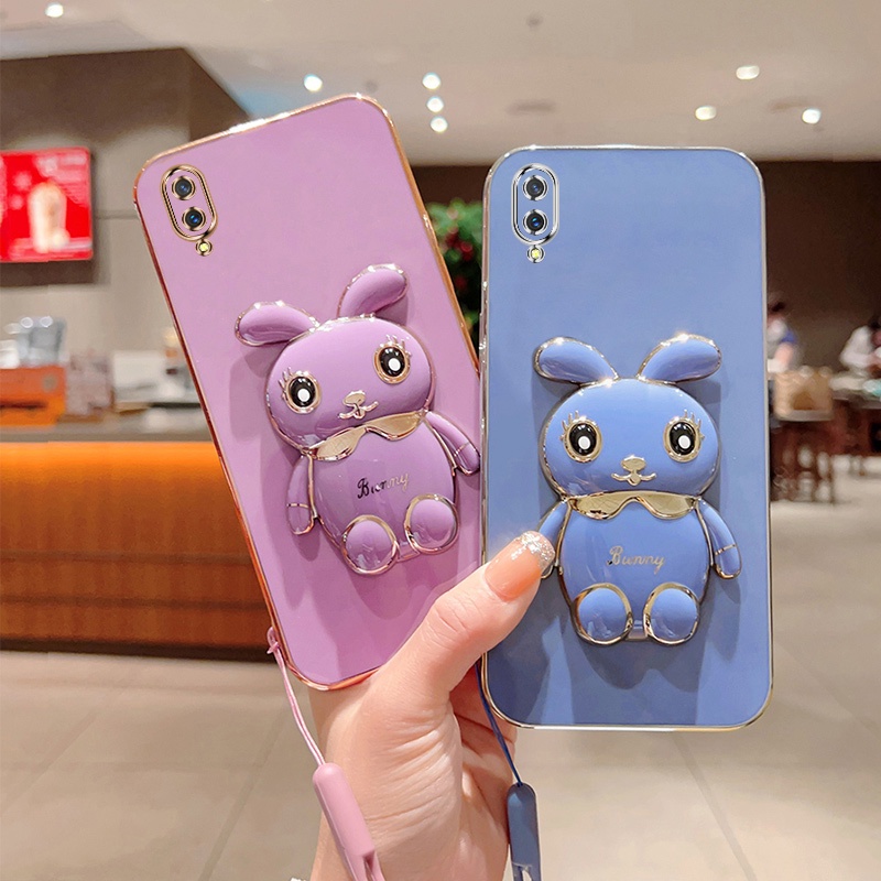 Andyh Case Handphone Untuk Vivo V11 Pro Kartun Lucu Kelinci Kecil Tepi Lurus Soft Shell Mengirim lanyard Silikon