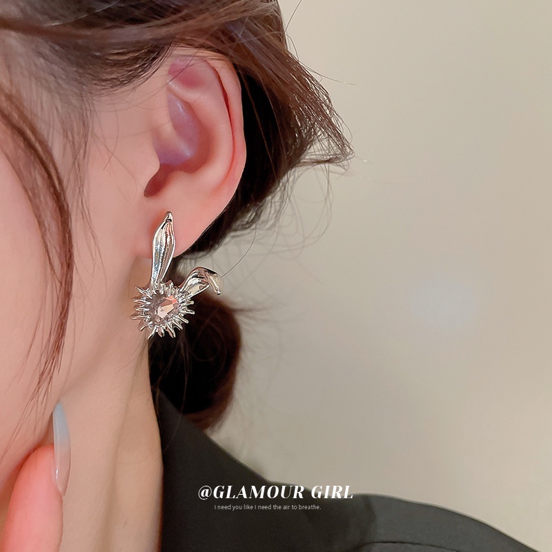 Pink Anting Kelinci Kecil Lucu Love Ear Studs Untuk Aksesori Busana Gadis Manis