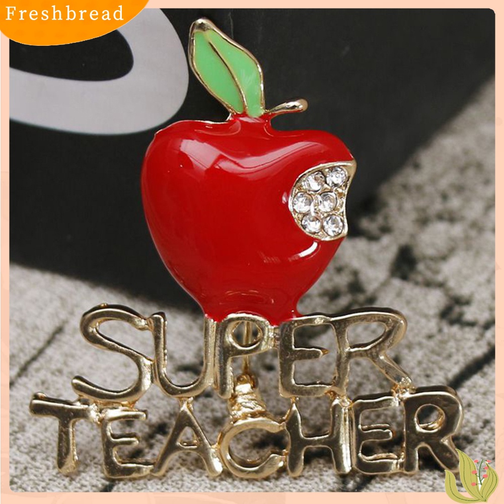 &lt; Freshbread &gt; Apple Super Teacher Rhineston Bertatahkan Bros Pin Lencana Hadiah Hari Guru Natal