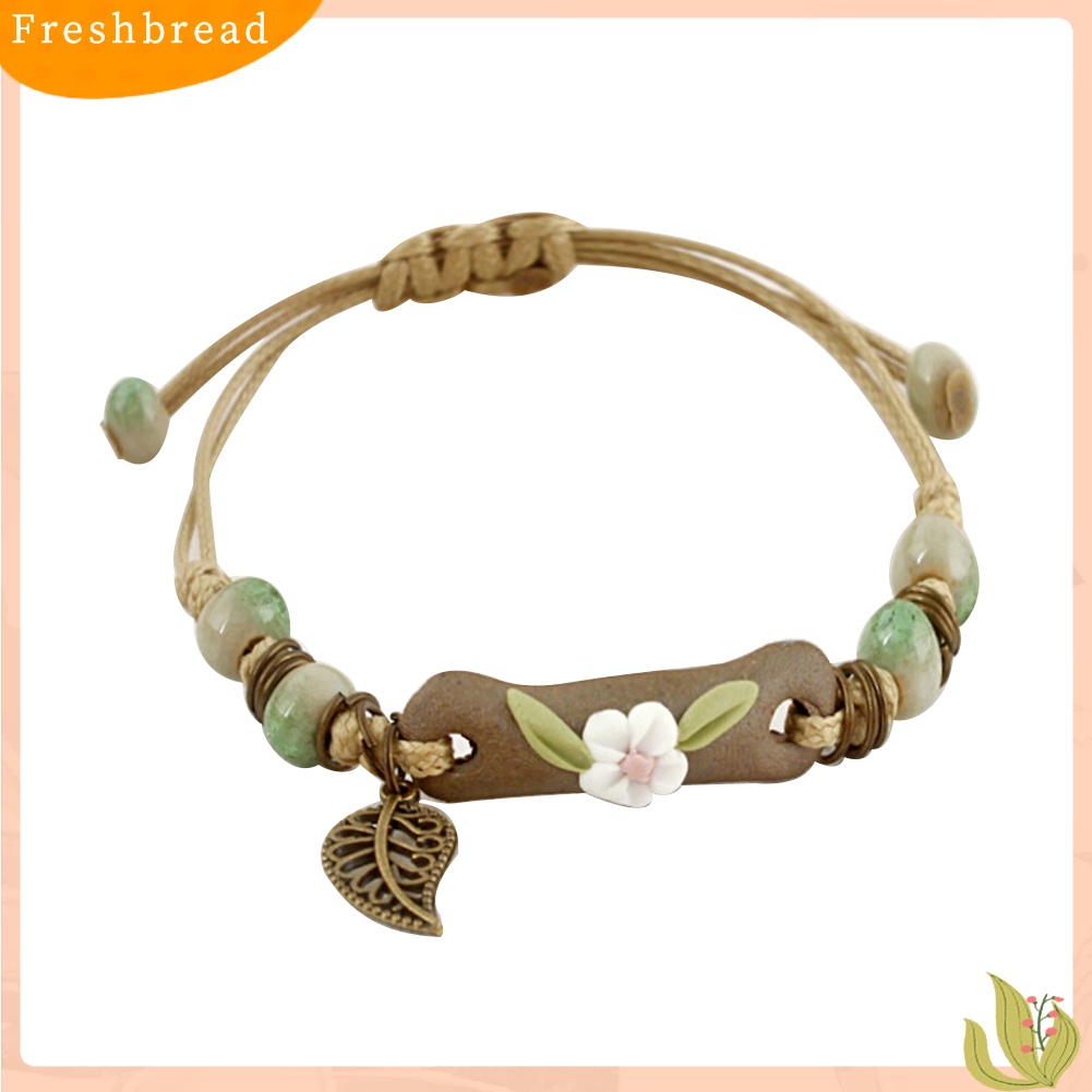 &lt; Freshbread &gt; Fashion Wanita Bunga Daun Porselen Pesona Anyaman Gelang Adjustable Perhiasan Hadiah