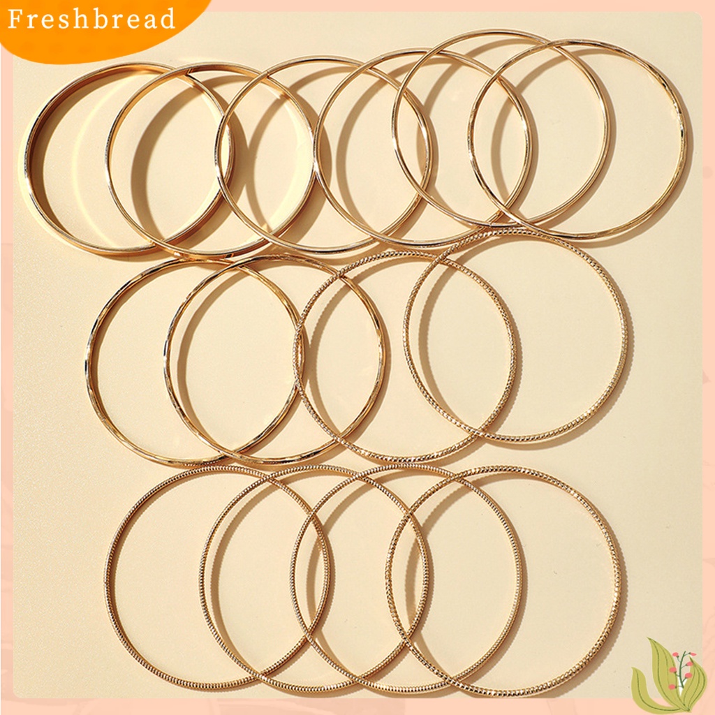 &lt; Freshbread &gt; 14Pcs/Set Wanita Gelang Punk Bohemian Berlebihan Halus Lebar Hias Warna Emas Ladies Cuff Bangles Pesona Perhiasan Pakaian Sehari-Hari