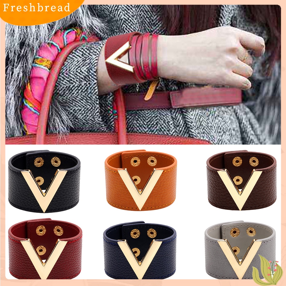 &lt; Freshbread &gt; Wanita Lebar V Bentuk Gelang Bangle Gelang Fashion Tombol Pesta Perhiasan Hadiah