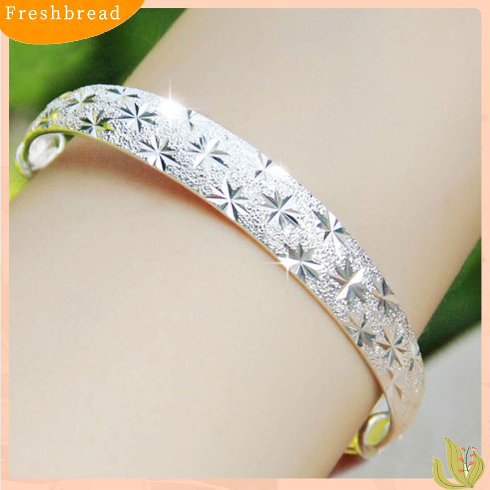 &lt; Freshbread &gt; Perak Berlapis Bunga Ukir Bangle Gelang Adjustable Wanita Fashion Perhiasan