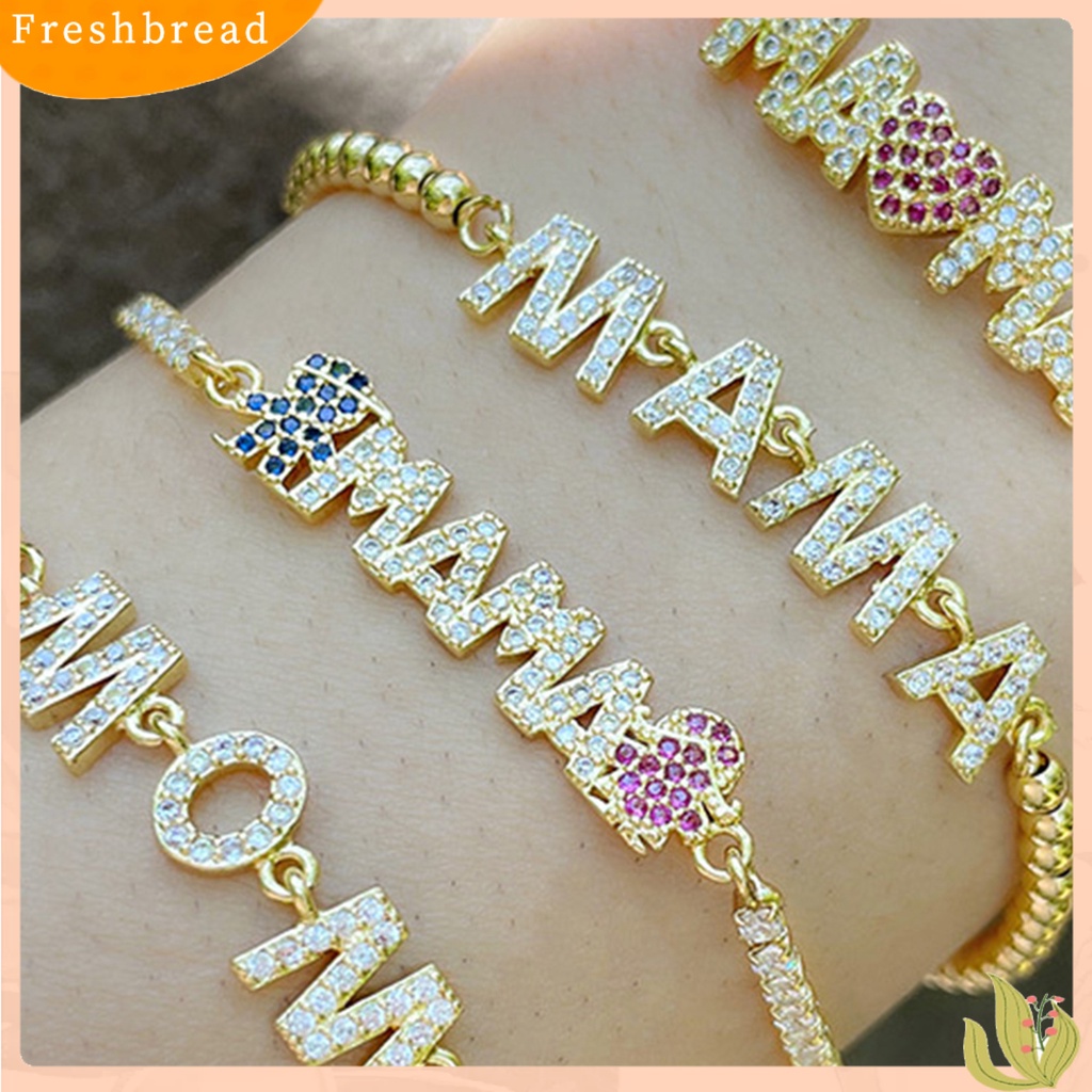 &lt; Freshbread &gt; Liontin Gelang Adjustable Cubic Zirconia Personalized Electroplating Letter Decor Hias Pengerjaan Halus MAMA Liontin Rantai Gelang Hadiah Ulang Tahun