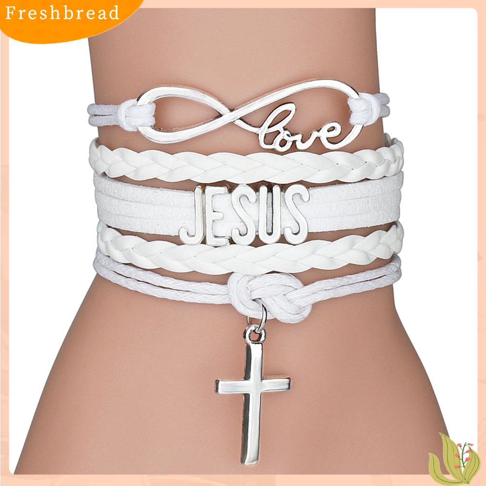 &lt; Freshbread &gt; Unisex Infinity Cinta Yesus Salib Pesona Multi Layer Kepang Tali Gelang Perhiasan