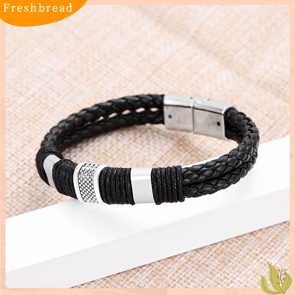 &lt; Freshbread &gt; Unisex Fashion Perhiasan Dekorasi Kulit Imitasi Kepang Tali Gesper Gelang Bangle