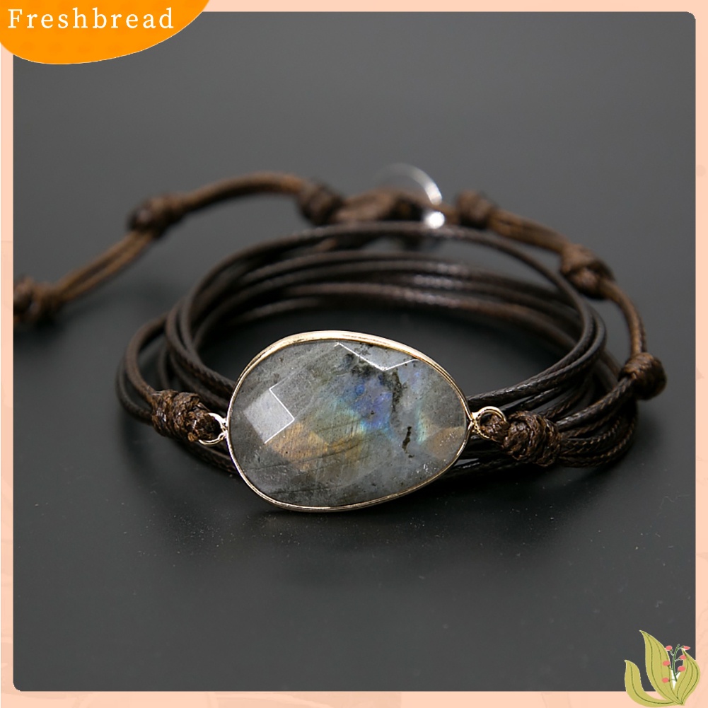 &lt; Freshbread &gt; Boho Unisex Multi Layer Simpul Tali Lilin Labradorite Stone Charm Handmade Gelang